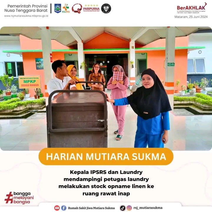 KEPALA IPSRS DAN LAUNDRY MENDAMPINGI PETUGAS LAUNDRY MELAKUKAN STOCK OPNAME LINEN KE RUANG RAWAT INAP